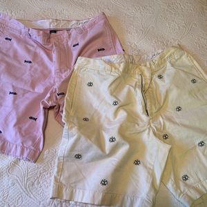 2 pair mens Vintage J.Crew shorts pink yellow embroidered sailboat FishBones 35W